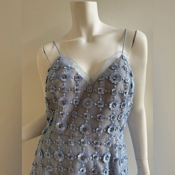 AIDAN MATTOX Blue Floral Spaghetti Strap Dress size 10 - Picture 3 of 8